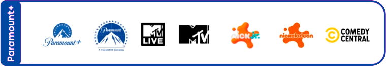 Paramount+, Paramount, MTV Live, MTV, Nick Jr., Nickelodeon e Comedy Central