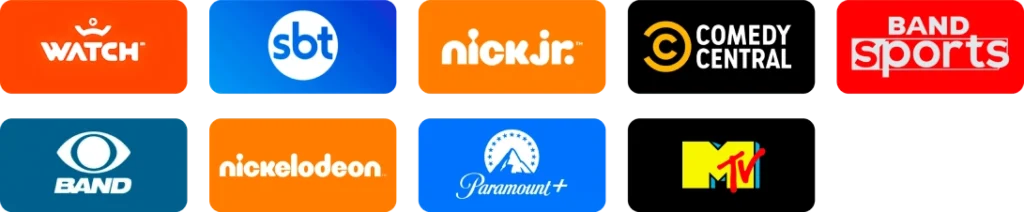Watch, SBT, Nick Jr., Comedy Central, Band Sports, Band, Nickelodeon, Paramount+ e MTV